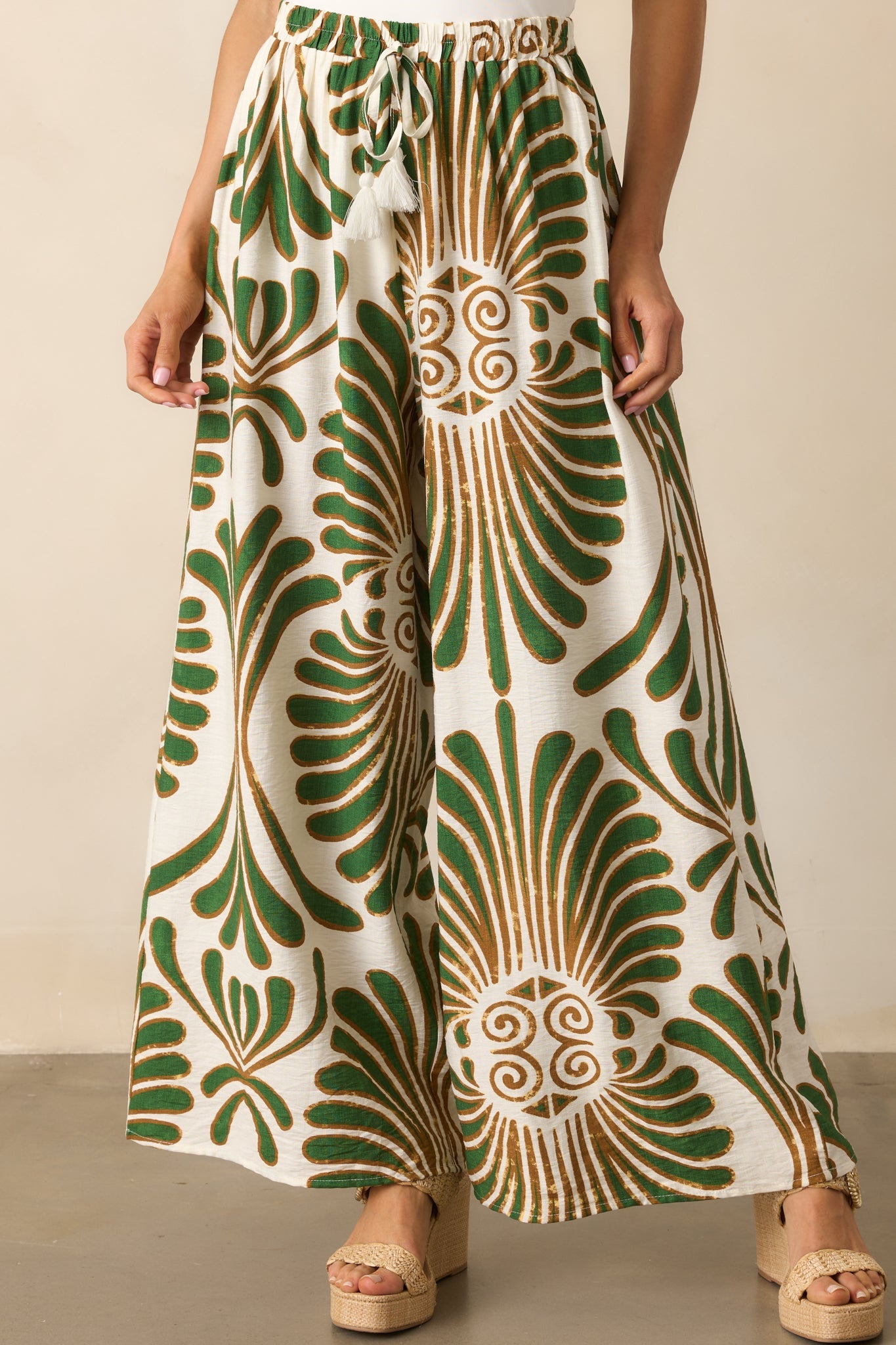 Endless Days Green Abstract Print Wide Leg Drawstring Pants