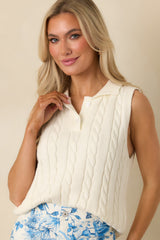 In No Particular Order Ivory Cotton Cable Knit Sweater Vest