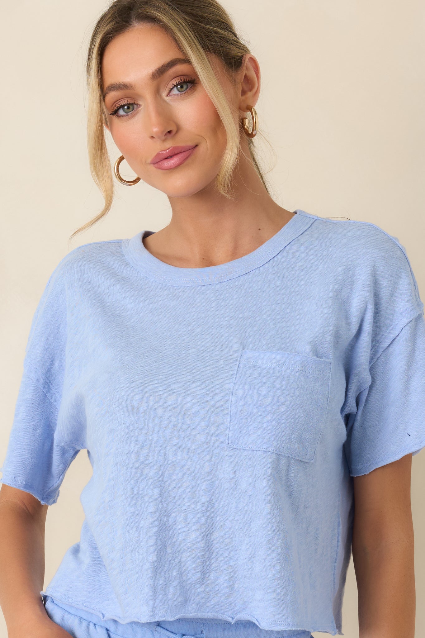 Z Supply Barcelona Blue Cotton Everyday Pocket Tee