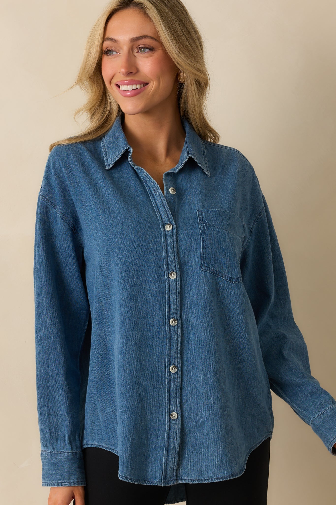 Z Supply Medium Wash Atwood Lightweight Denim Button Up