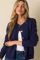 Right On Schedule Navy Long Sleeve Button Up Cardigan