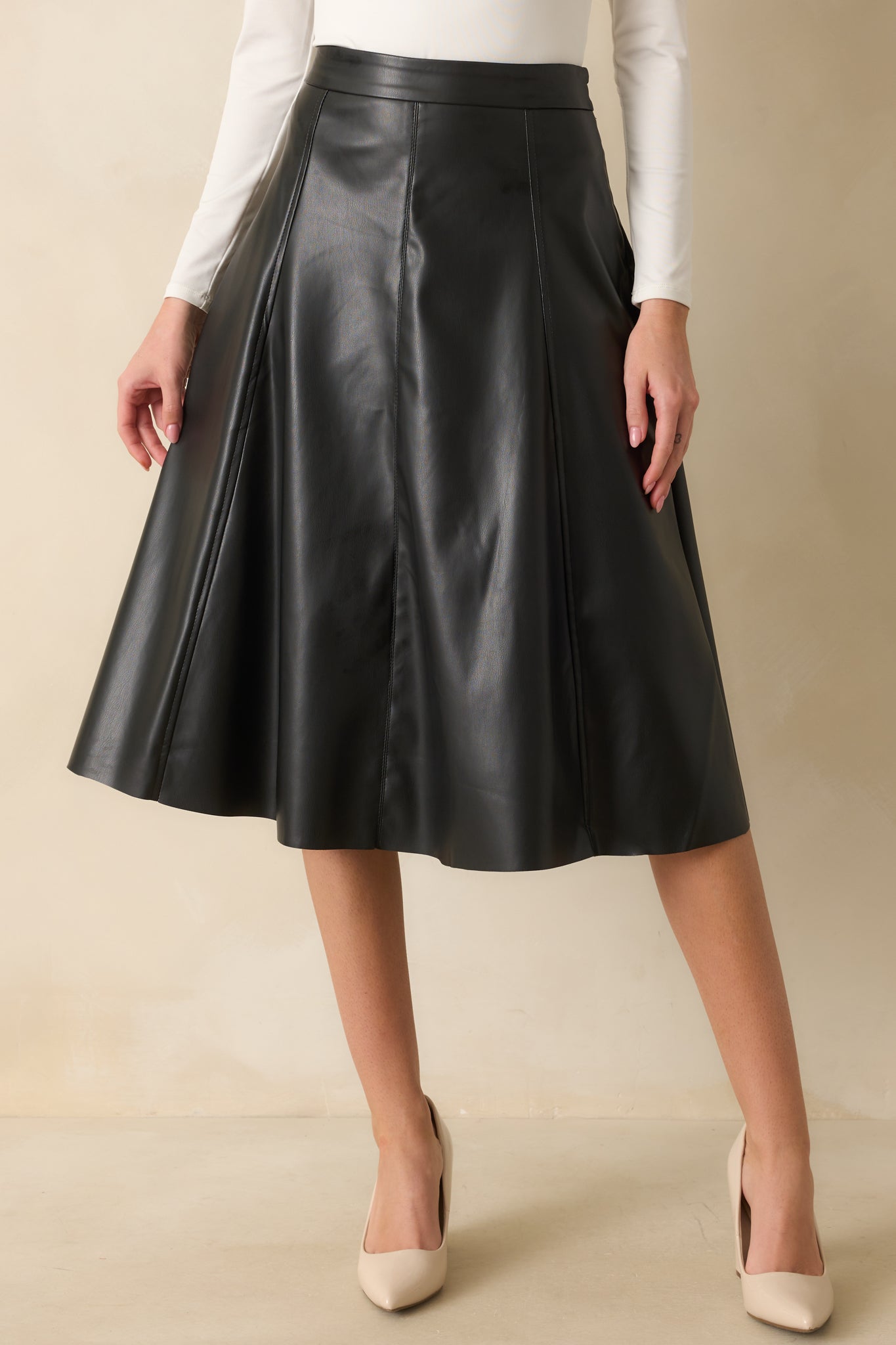 In My Memories Black Faux Leather Midi Skirt