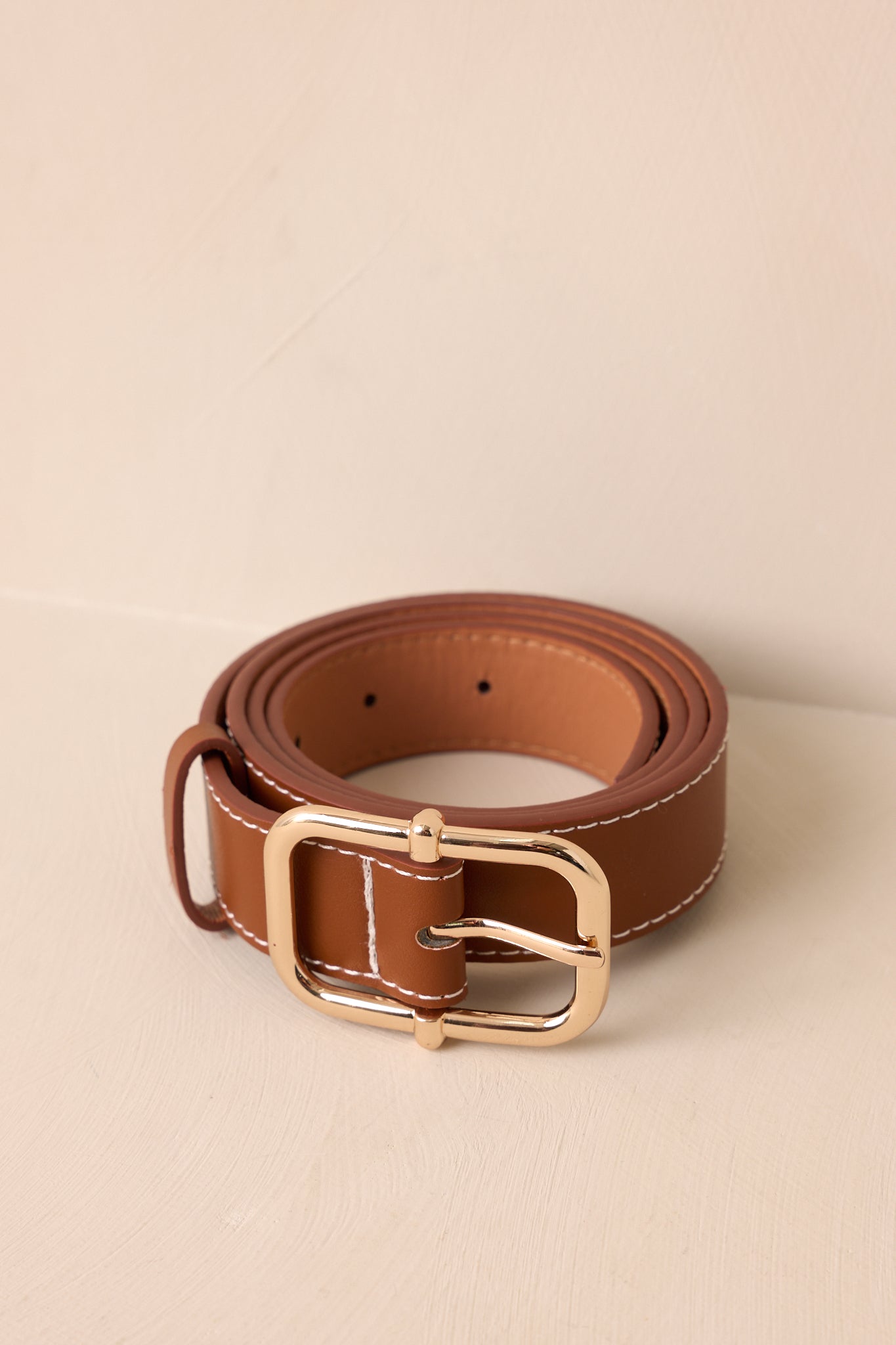 Catching The Train Cognac Brown Stitch Border Belt