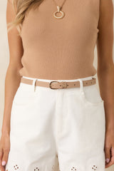 The Finishing Line Beige Slim Faux Leather Belt