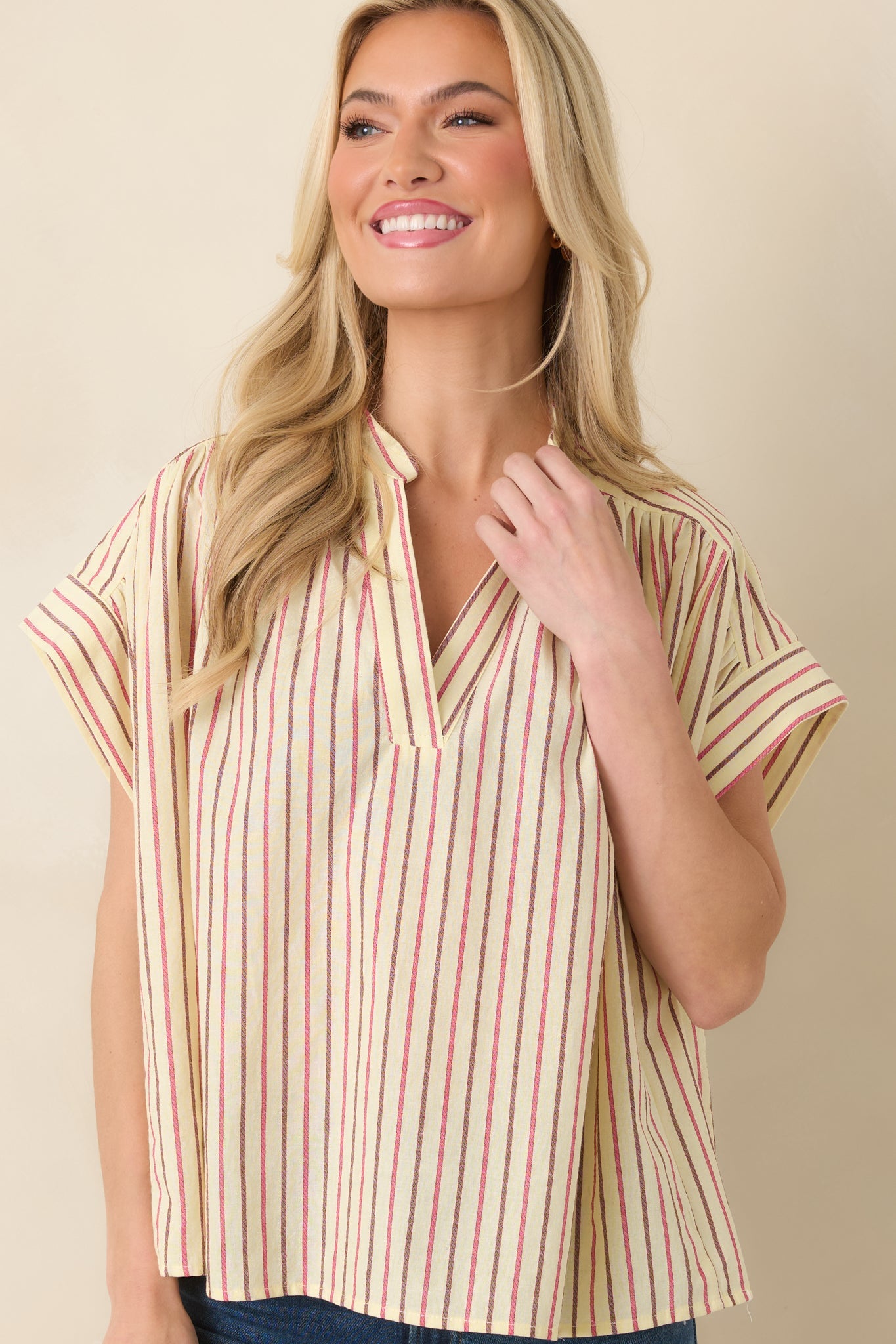 FRNCH Bonaia Butter Yellow Multi Stripe Cotton Blouse