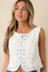 Just Beachy Ivory Cotton Embroidered Seashell Top