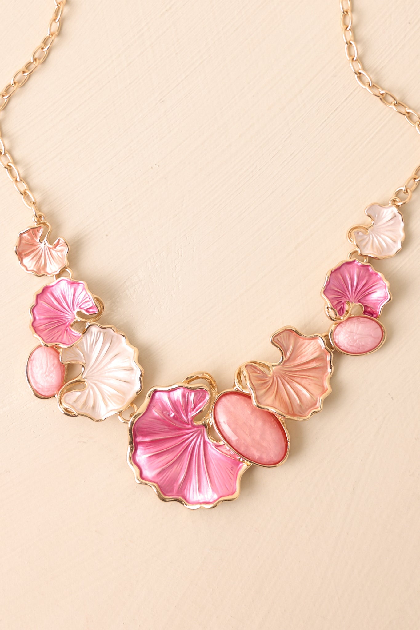 Tell Me More Pink Multi Pearlescent Flower Statement Necklace