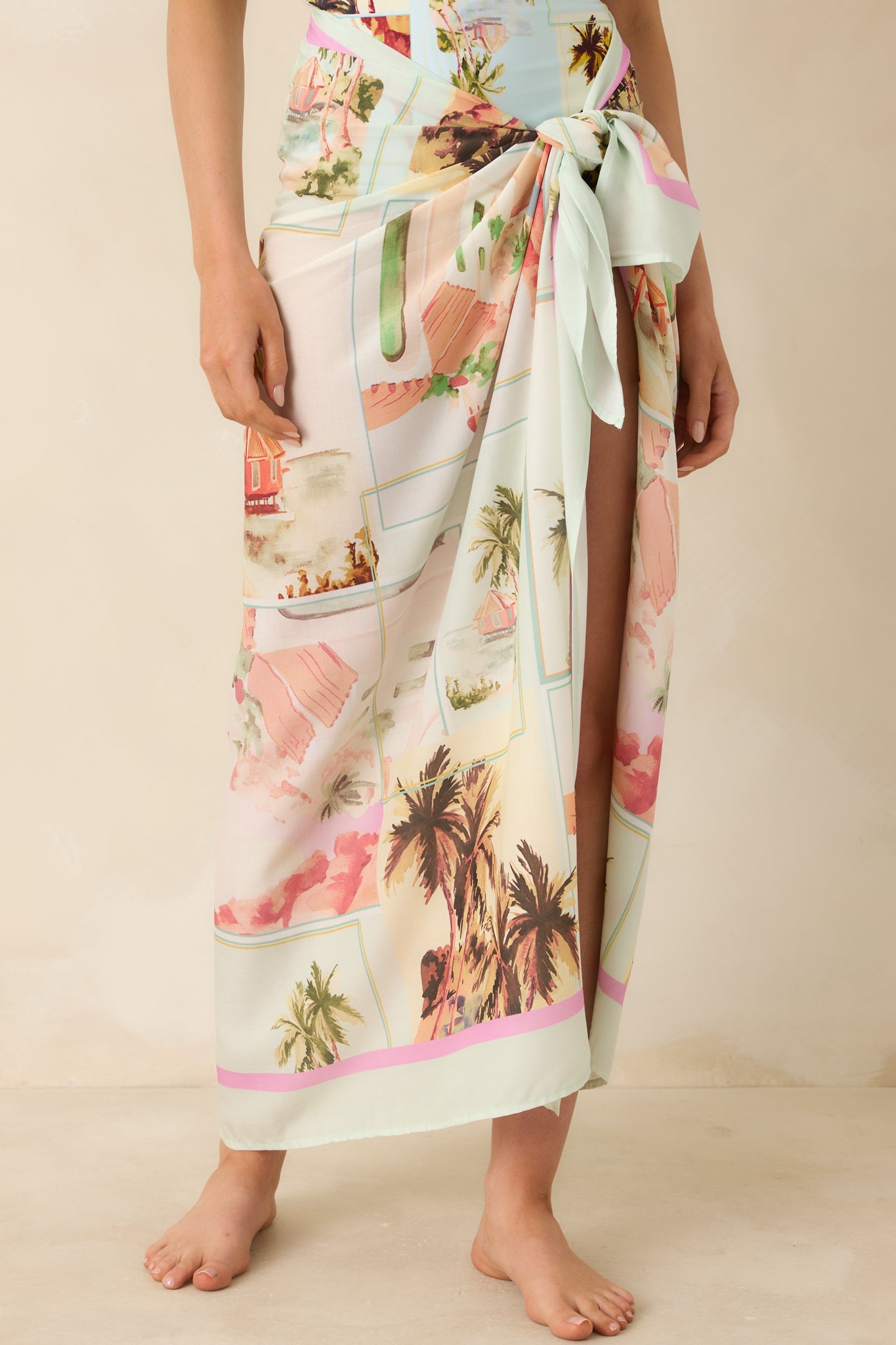 MINKPINK Dolce Multi Vintage Postcard Print Sarong