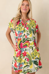 Tropic Like It's Hot Red Multi Parrot Print Shift Mini Dress