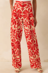 Aylaya Red Floral Print Linen Blend Key West Pants