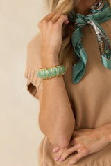 Hold On Gently Jade Green & Gold Sculptural Bead Stretch Bracelet
