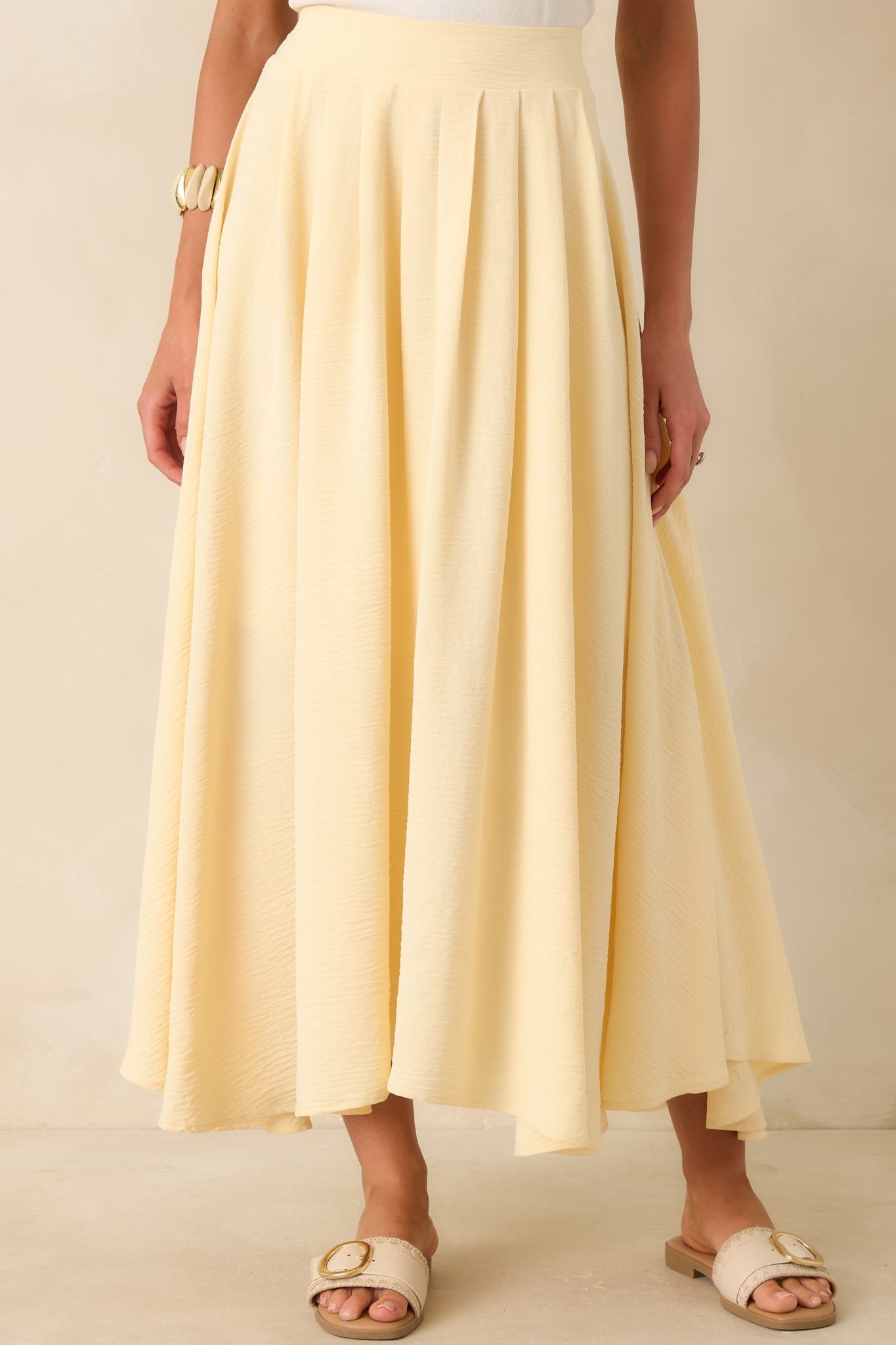 Ebb and Flow Light Yellow Curved Hem Maxi Skirt