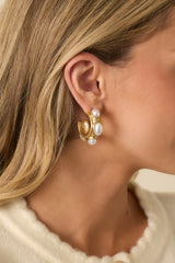 Own The Moment Textured Gold Ivory Faux Pearl Hoop Earrings