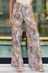 Sunlight All Around Light Pink Tropical Print Wide Leg Pants