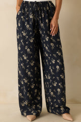 Calming Energy Navy Floral Print Wide Leg Drawstring Pants