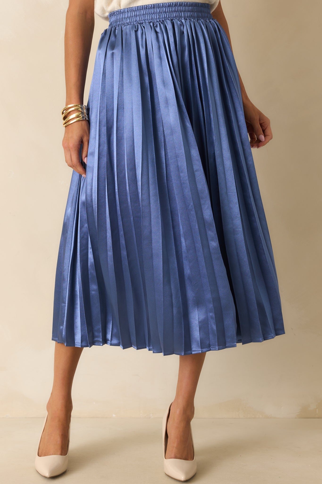Lost In The Stars Dusty Blue Pleated Midi Skirt