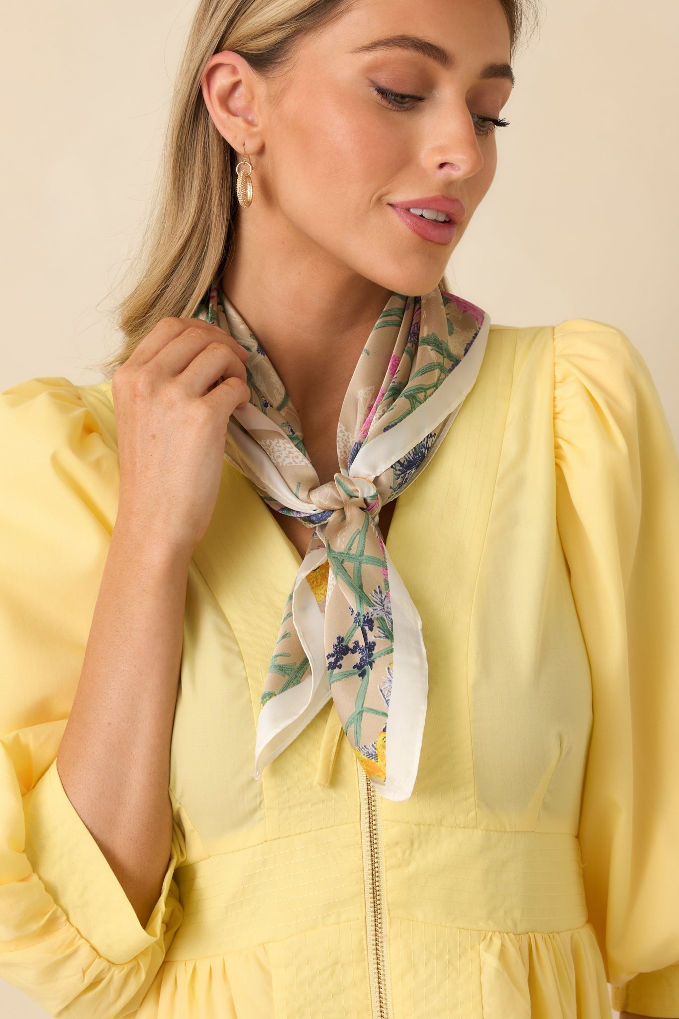 Just Like We Planned Beige Multi Floral Print Satin Scarf