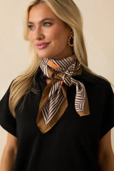 Remember The Details Brown Multi Geometric Print Satin Scarf
