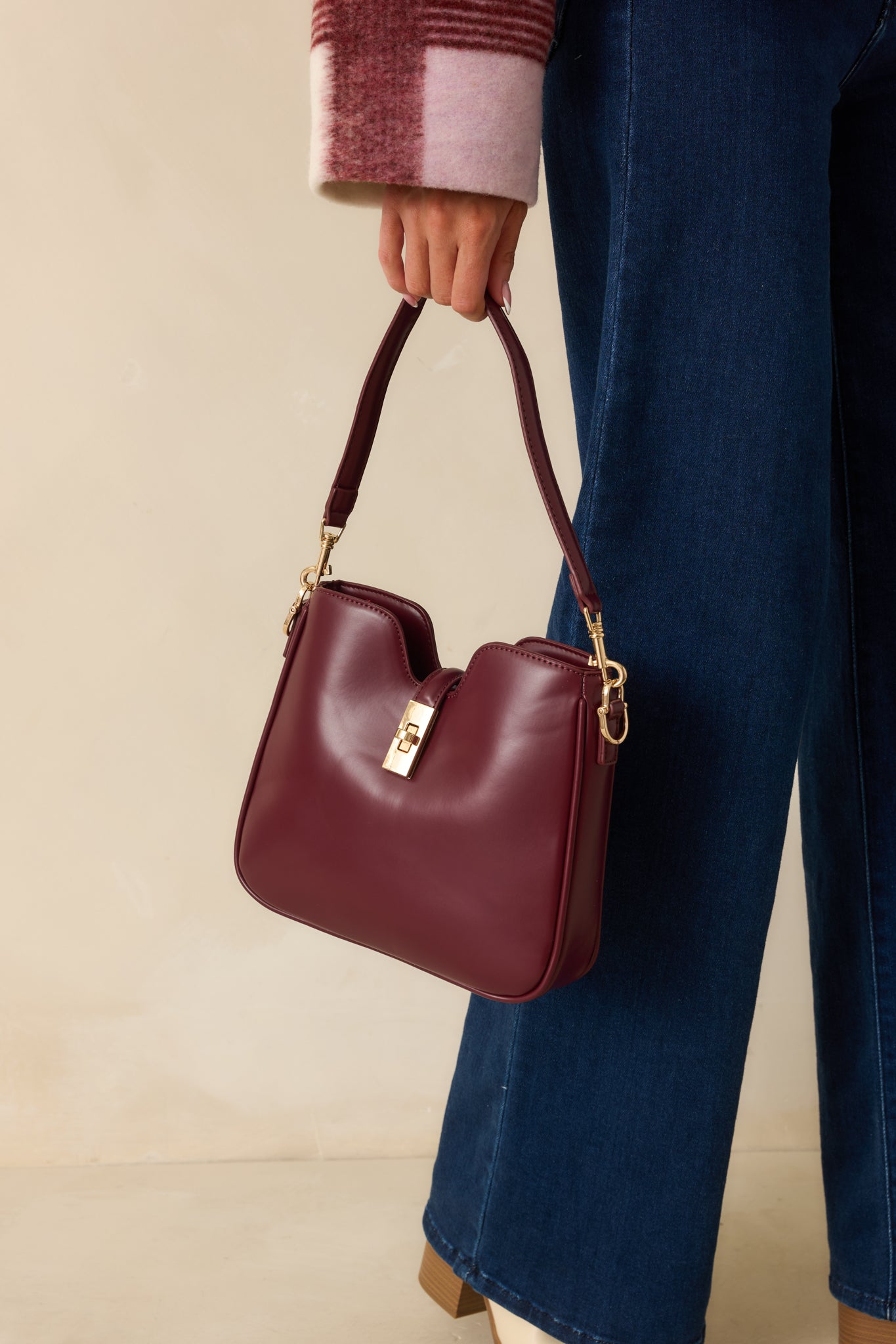 Might Surprise You Wine Red Faux Leather Twist Lock Handbag