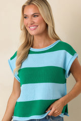 All In A Day Green & Light Blue Stripe Knit Top