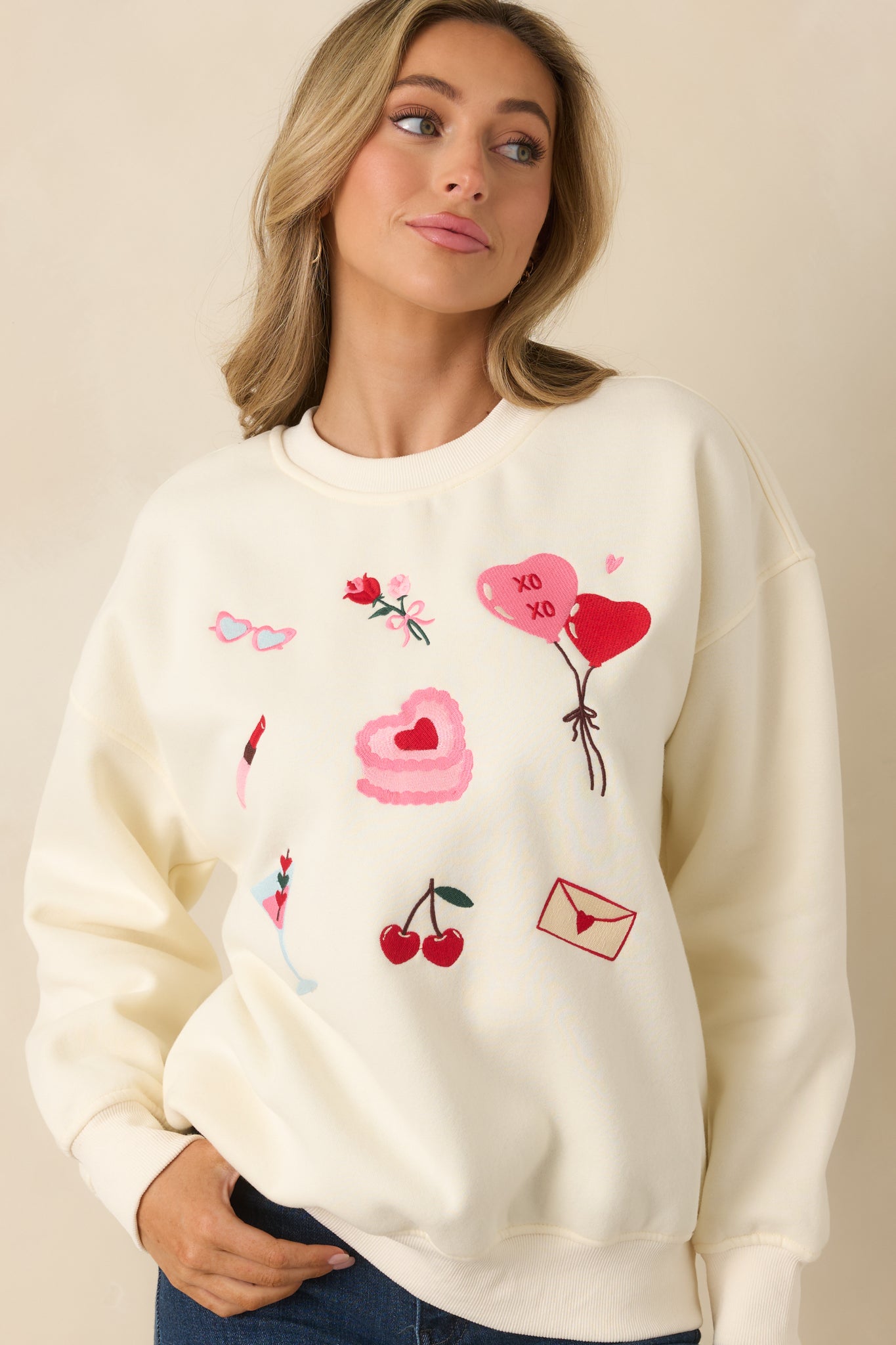 All The Sweet Things Ivory Multi Valentine Crewneck Sweatshirt