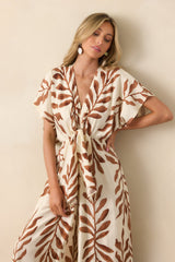 Stepping Into Greatness Light Brown Botanical Print Jumpsuit
