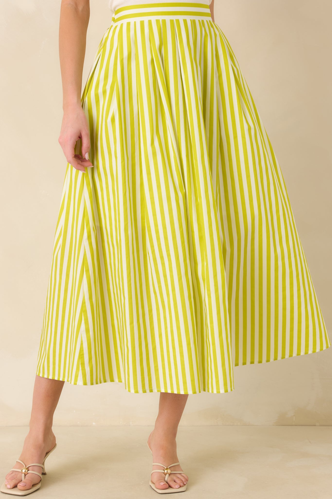 Making Moves Chartreuse Green Stripe Cotton Maxi Skirt
