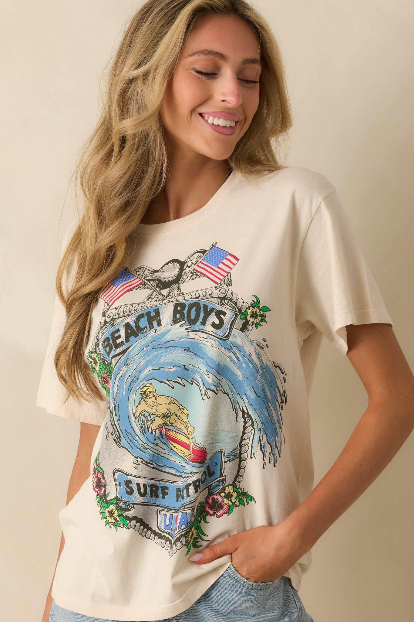 The Beach Boys Ivory Cotton Surf Patrol Boyfriend Tee