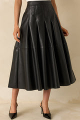 Cut To Perfection Black Faux Leather Pleated Midi Skirt