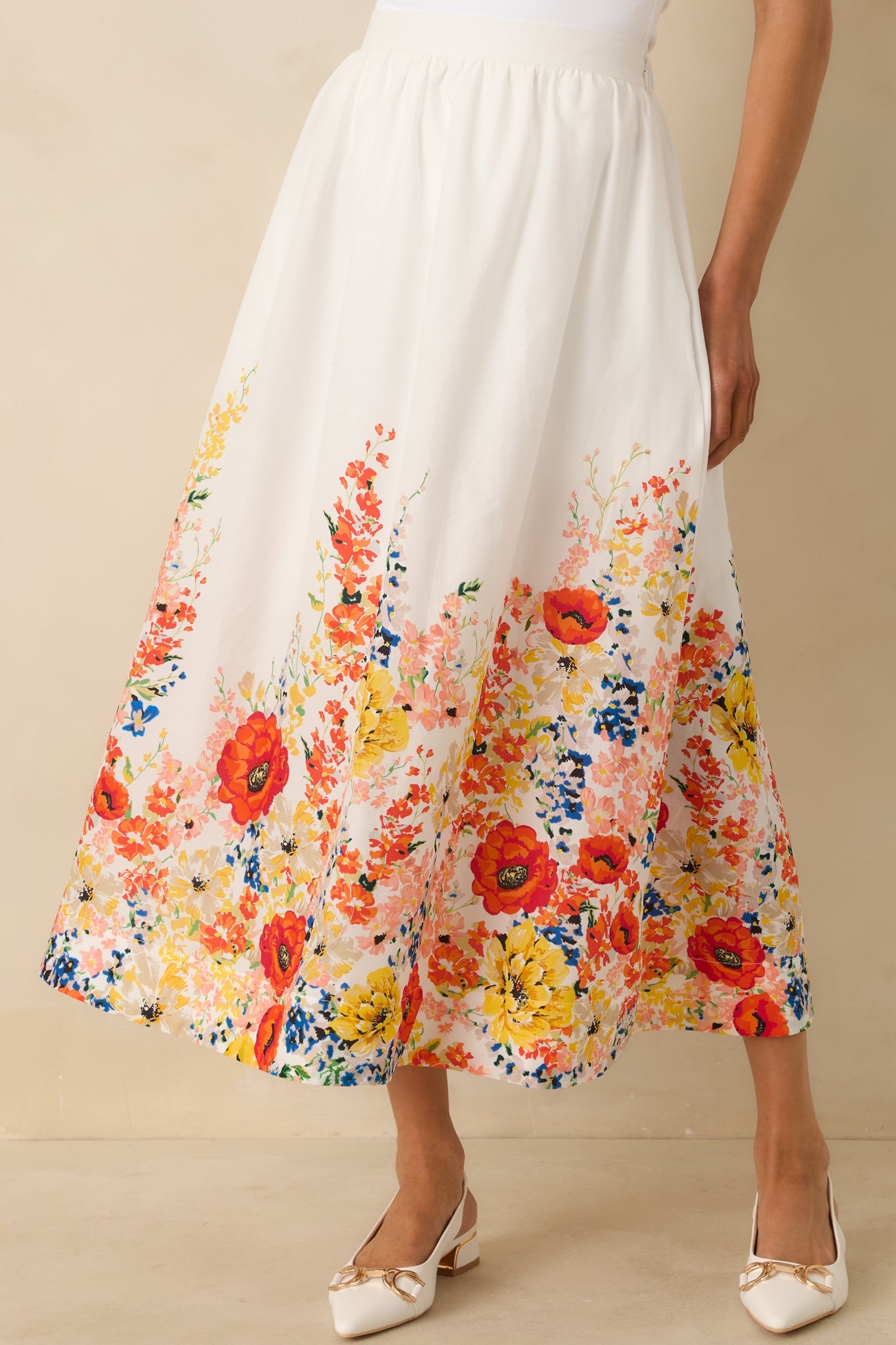 Tomorrow Will Come White Multi Cotton Floral Maxi Skirt