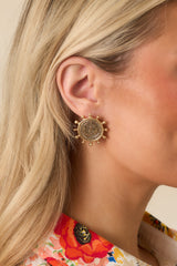 Step Aside Worn Gold Coin Embossed Medallion Earrings