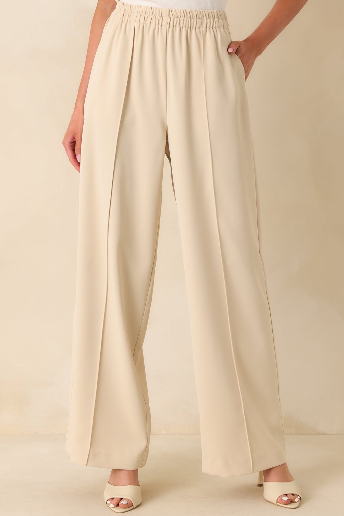 In Her Element Ecru Beige Wide Leg High Waisted Pants