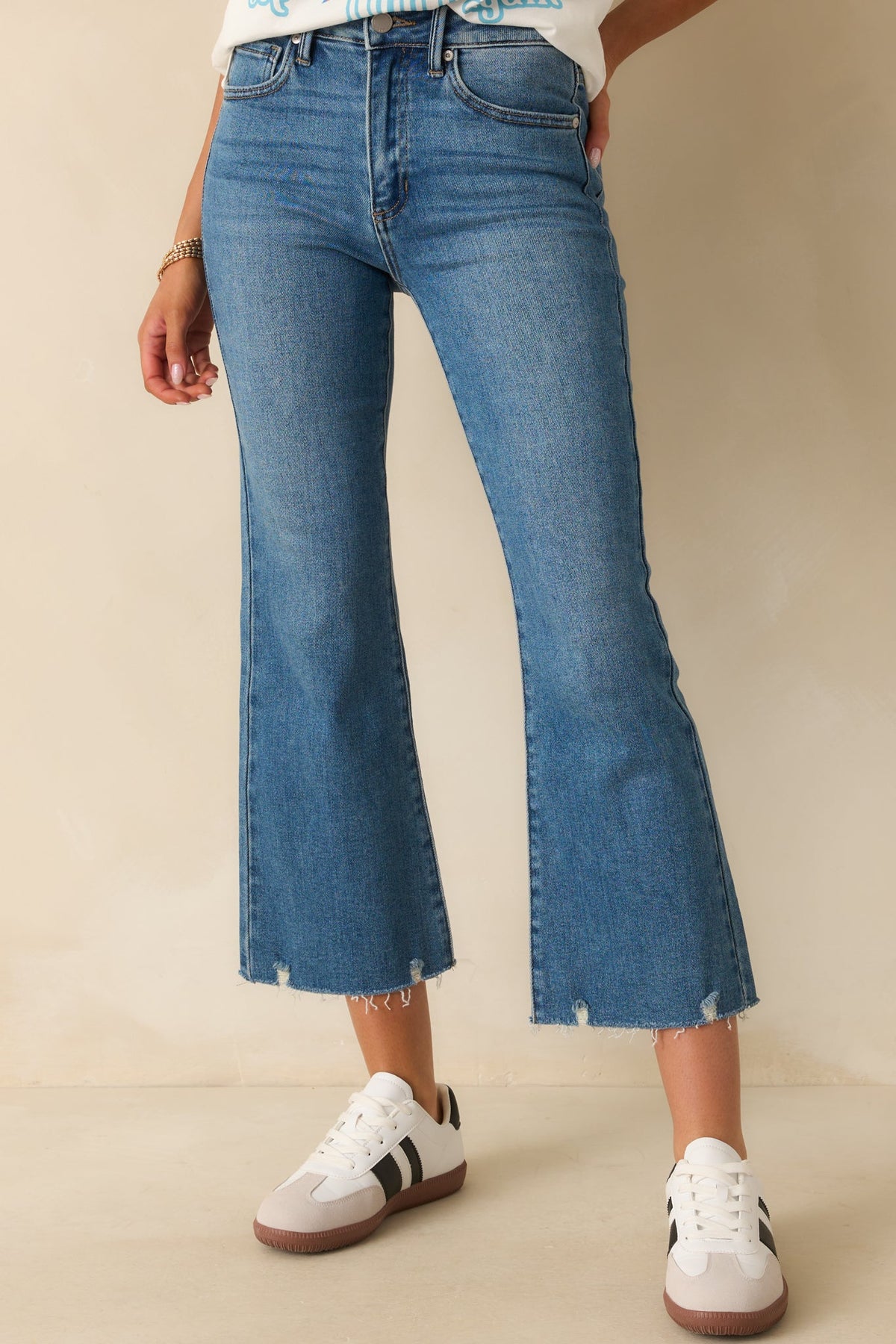 Terrific Timing Medium Wash Cropped Flare Jeans