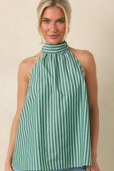 FRNCH Crescenzo Green Stripe Cotton Tie-Neck Halter Top