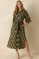 Vintage Bloom Dark Green Multi Floral Print Cotton Maxi Dress
