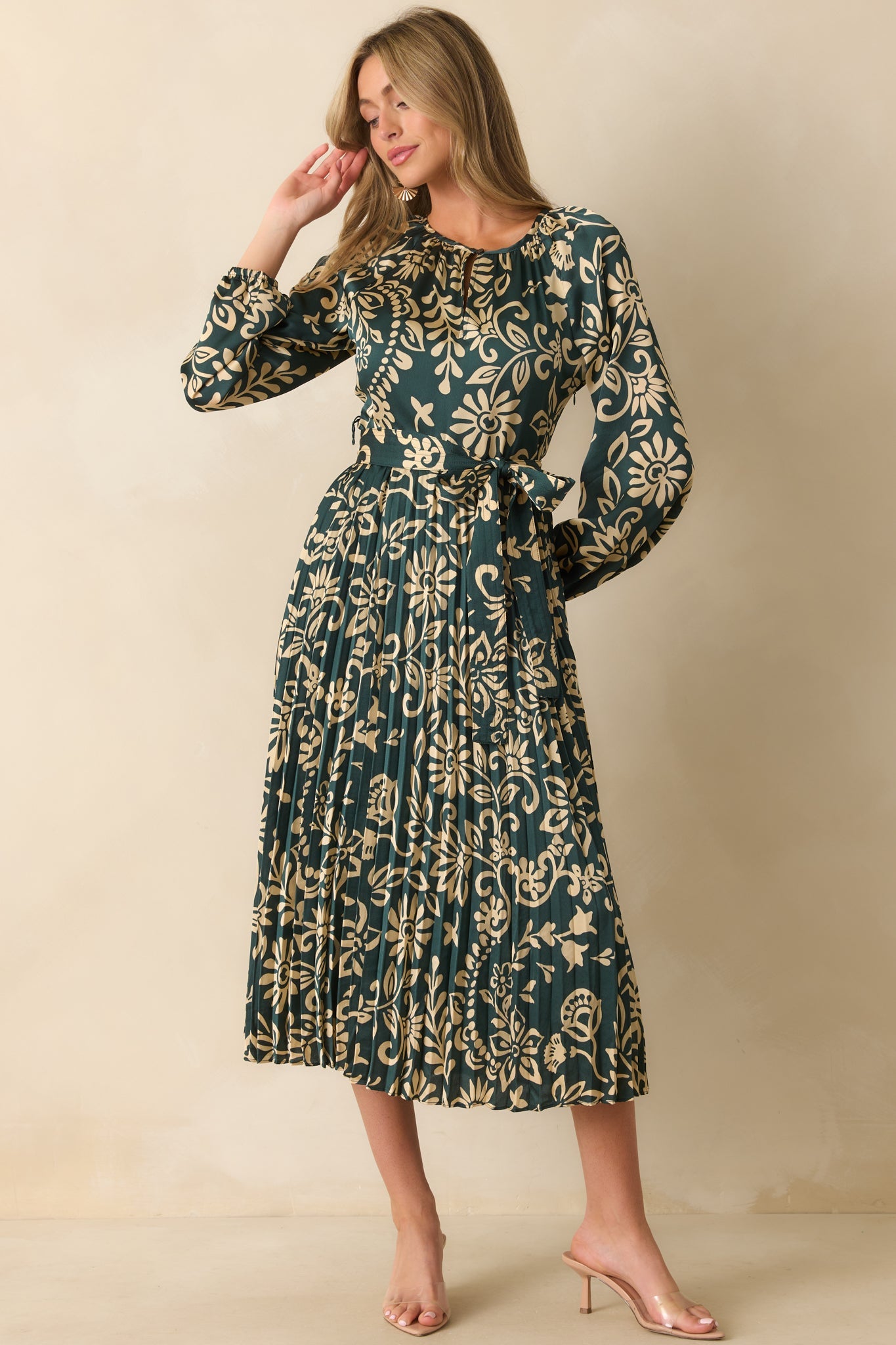 Nothing Has Changed Dark Teal Floral Print Pleated Maxi Dress