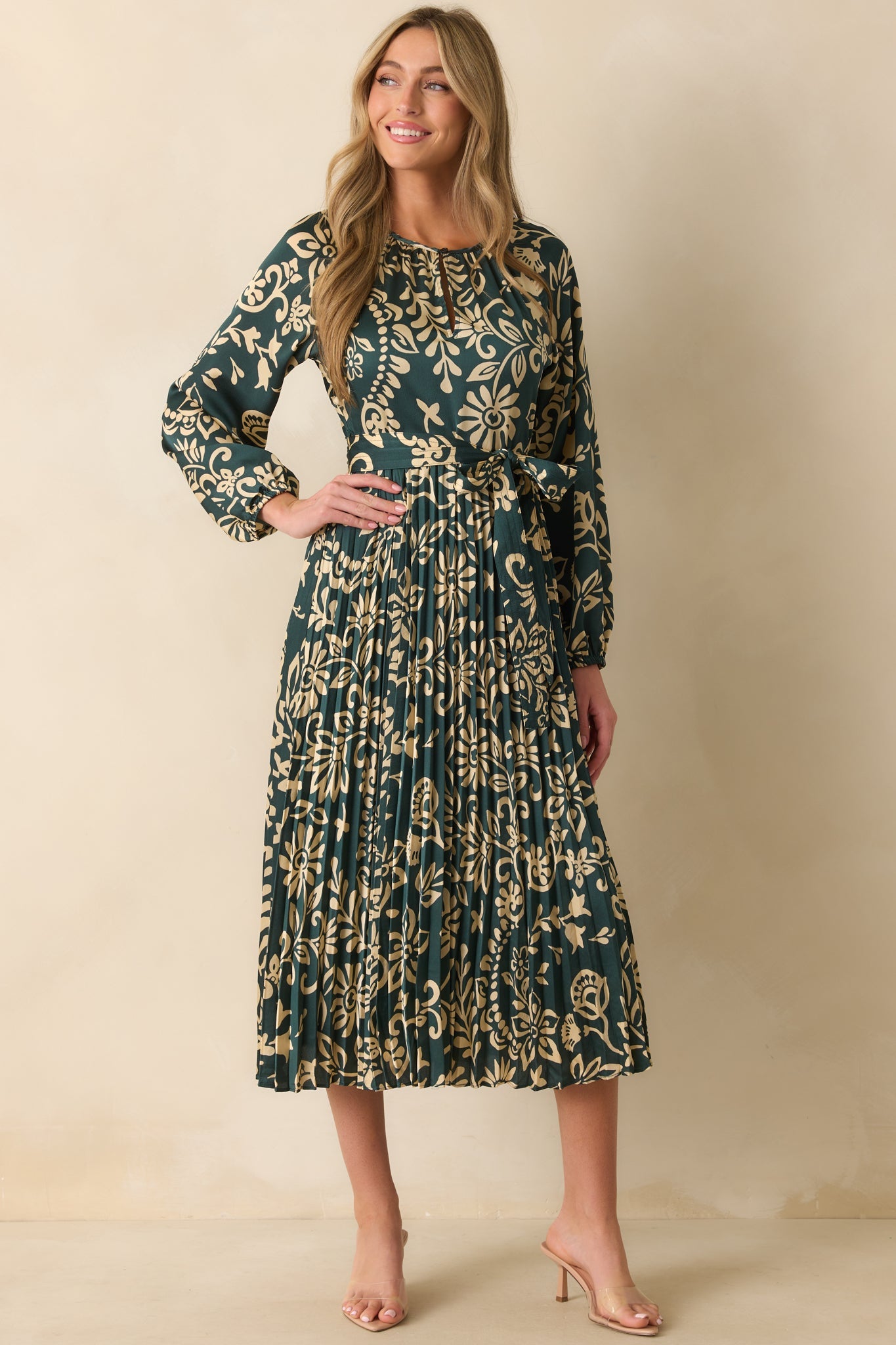 Nothing Has Changed Dark Teal Floral Print Pleated Maxi Dress