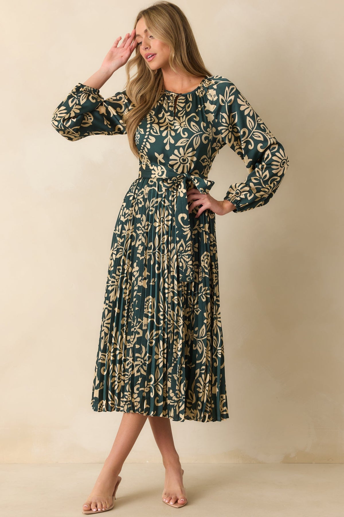 Nothing Has Changed Dark Teal Floral Print Pleated Maxi Dress