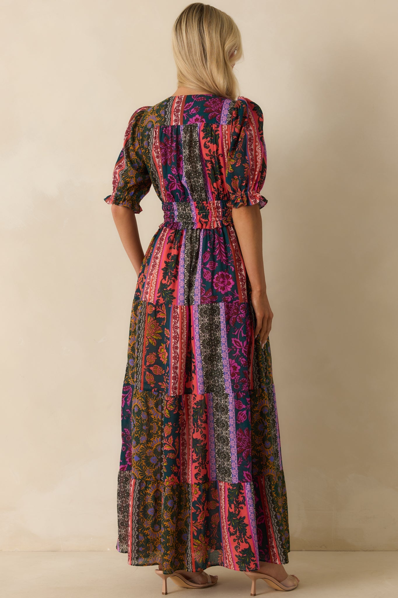 Dream A Little Dark Teal Multi Patchwork Print Cotton Maxi Dress
