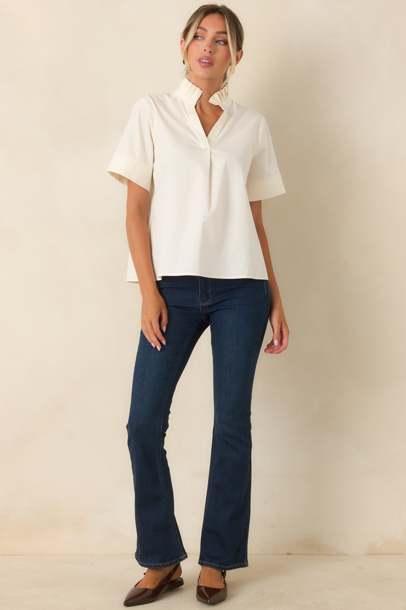 Get a Little Dark Wash Cotton Denim Slight Flare Jeans