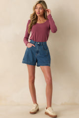 Doing It My Way Dark Wash Cotton High Waisted Denim Shorts