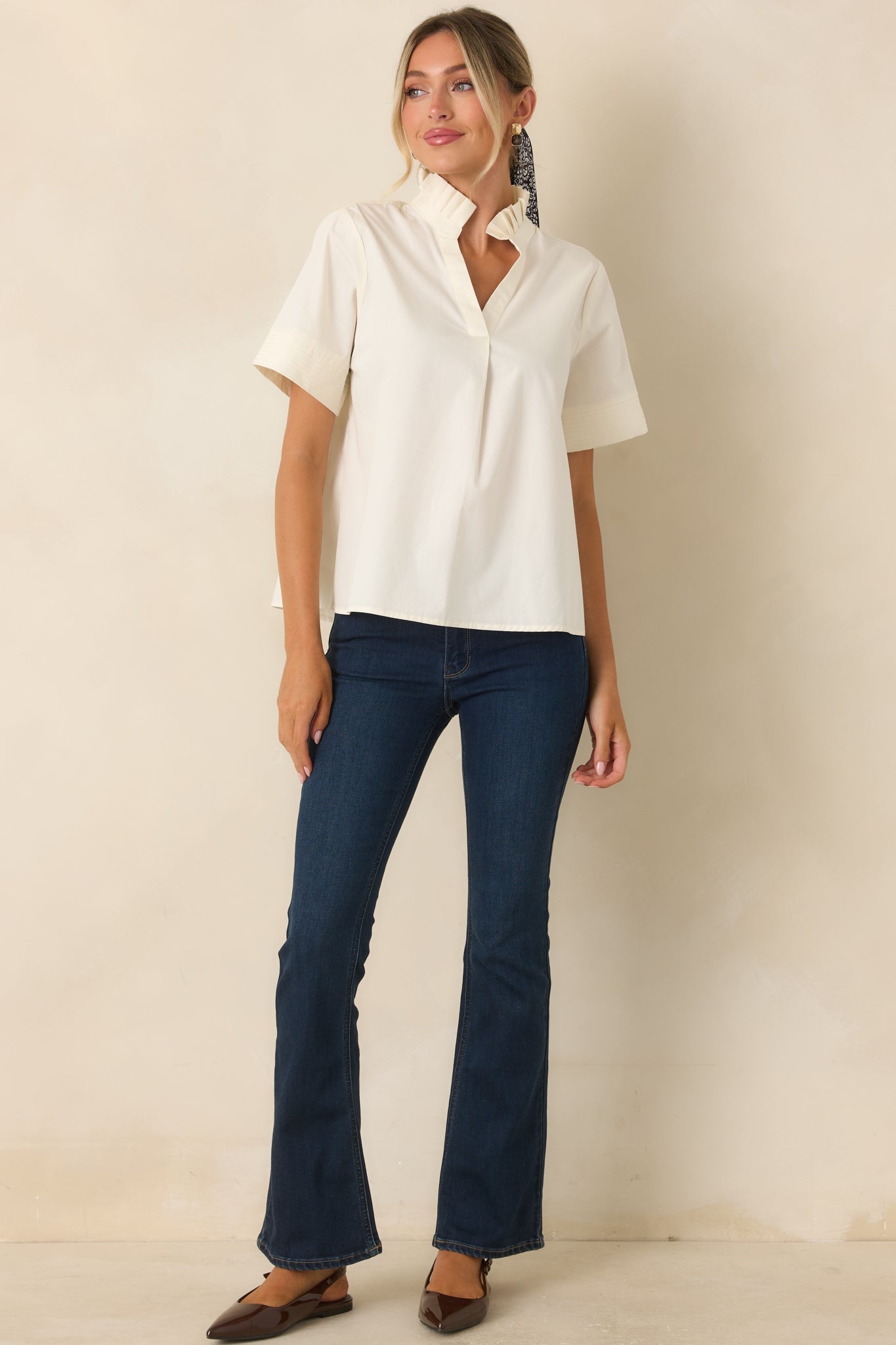 Get a Little Dark Wash Cotton Denim Slight Flare Jeans