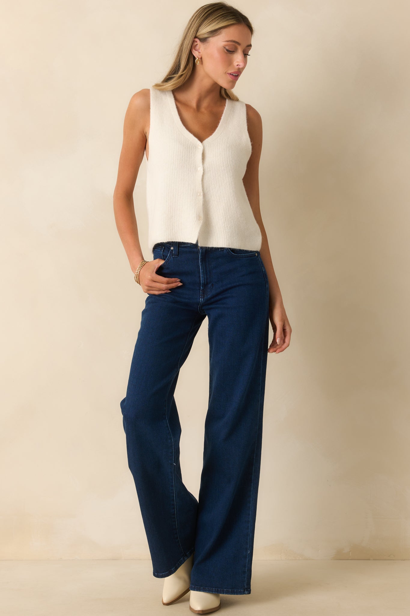 Wherever We Go Dark Wash Cotton Denim Wide Leg Jeans