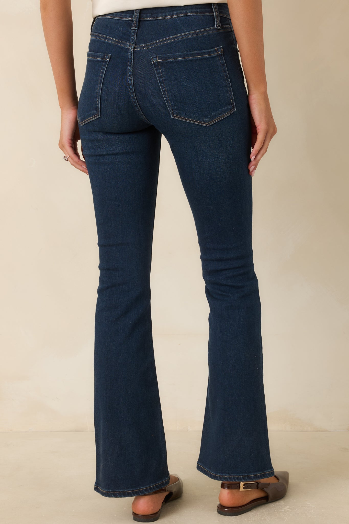 Get a Little Dark Wash Cotton Denim Slight Flare Jeans