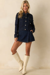 Never Looked Better Dark Wash Cotton Denim Mini Wrap Skort