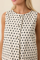 FRNCH Tamarinia Ivory & Black Cotton Linen Sleeveless Mini Dress