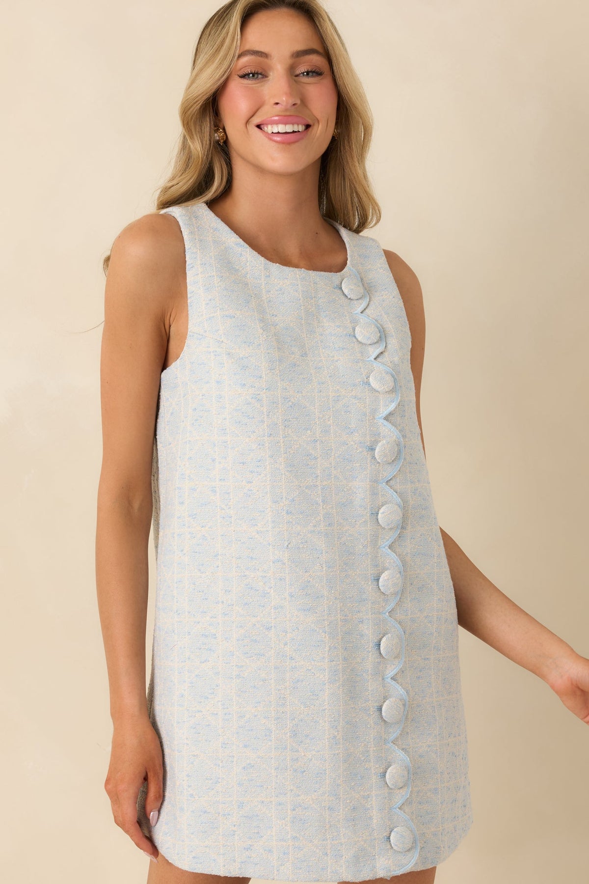 In a Good Mood Light Blue Geometric Mod Style Mini Dress