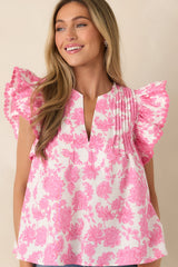 Lovely Little Details Pink & Ivory Floral Cotton Linen Top