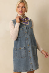 Urban Legend Medium Wash Button Front Denim Mini Dress