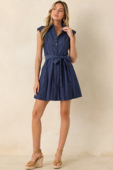 In A Pleated Argument Navy Belted Mini Shirt Dress